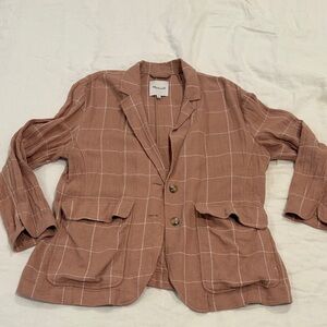 Madewell Linen Checkered Blazer in Windopane Print - Sz XL